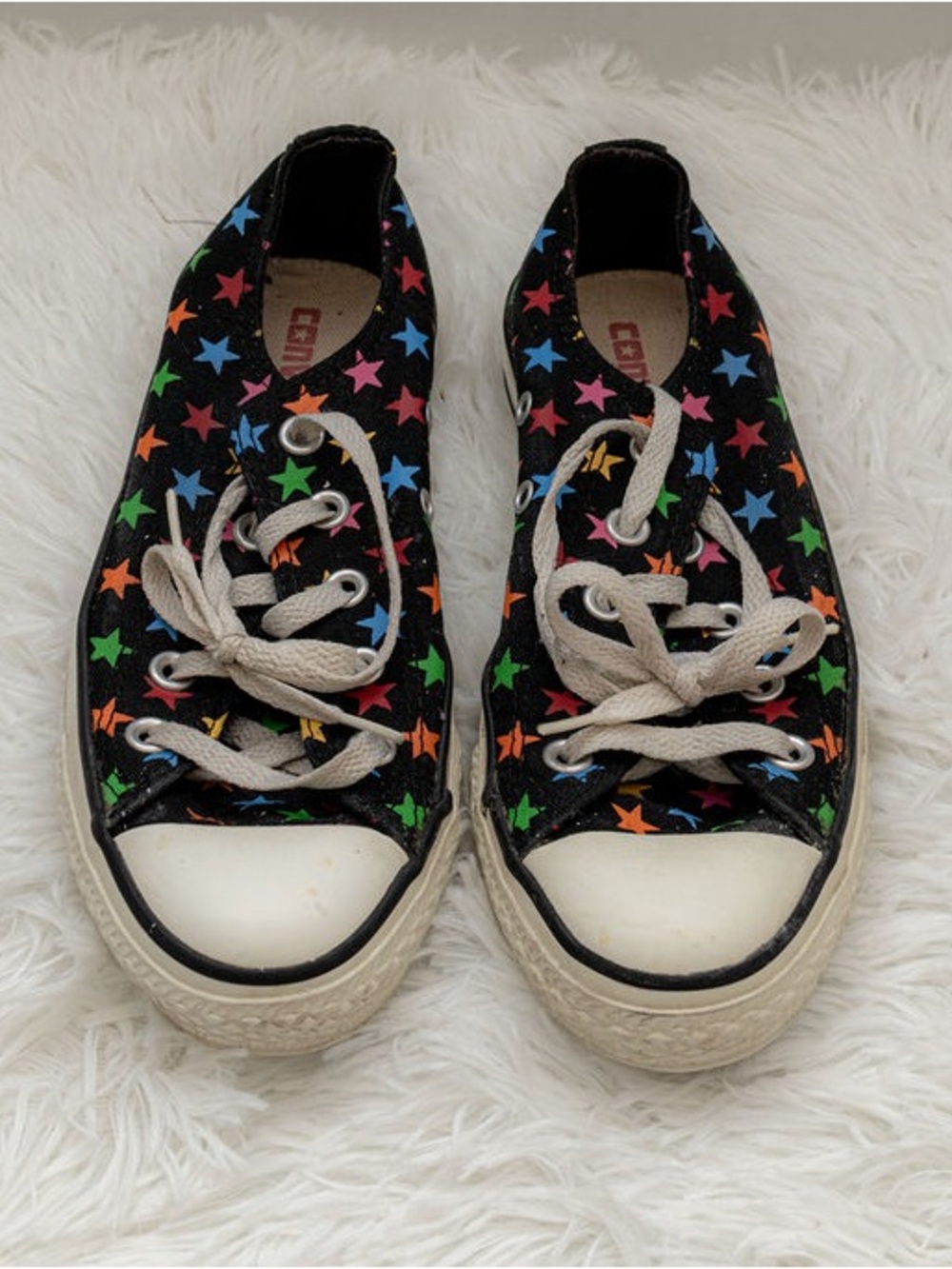 Converse Kids Black Canvas Sneakers with Colorful Star Print M4W6